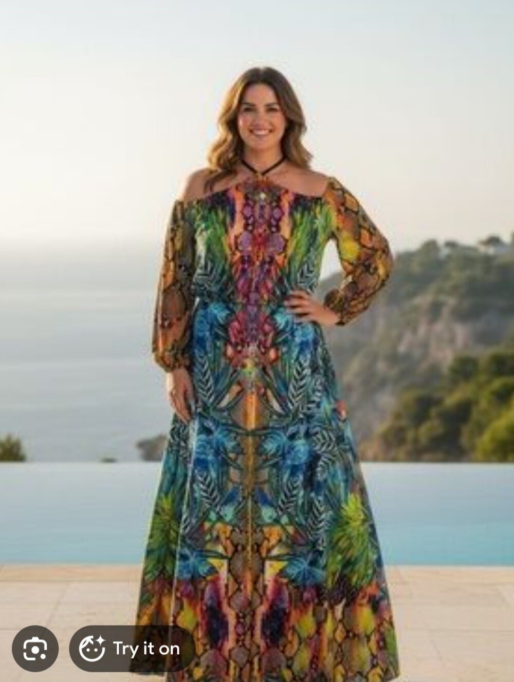Vibrant Tropical Print Maxi Dress - Multicolor